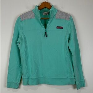 Vineyard Vines Women’s Medium Aqua Quarter-Zip Gray Preppy Coastal Comfort